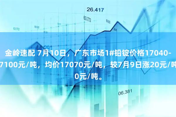 金岭速配 7月10日，广东市场1#铅锭价格17040-17100元/吨，均价17070元/吨，较7月9日涨20元/吨。