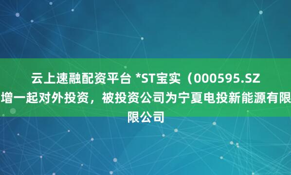 云上速融配资平台 *ST宝实（000595.SZ）新增一起对外投资，被投资公司为宁夏电投新能源有限公司