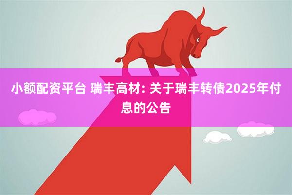 小额配资平台 瑞丰高材: 关于瑞丰转债2025年付息的公告